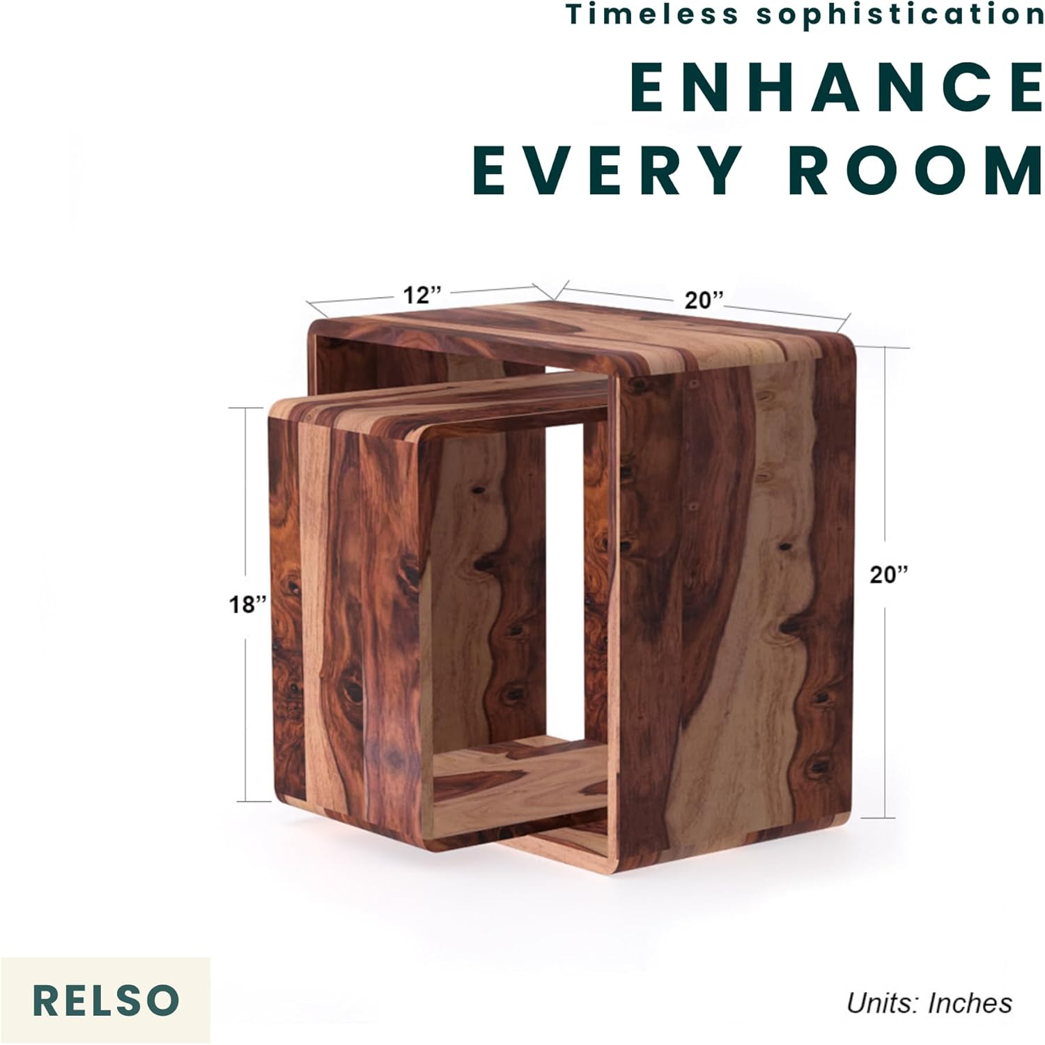 Relso Cascade Nesting Tables for Living Room with Premium Sheesham Wood Construction | Nesting End