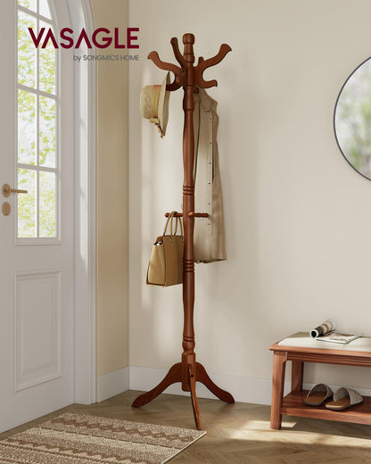 VASAGLE Freestanding Coat Rack, Rubber Wood Coat Tree with 11 Hooks