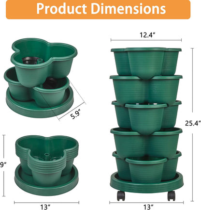 VECELO 5 Tier Vertical Garden Planter, Self Watering Stackable Planters with Wheels for