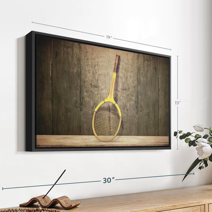 ElephantStock Vintage Tennis Racket Wall Art - Horizontal Framed Canvas - 1-Piece Living Room Wall