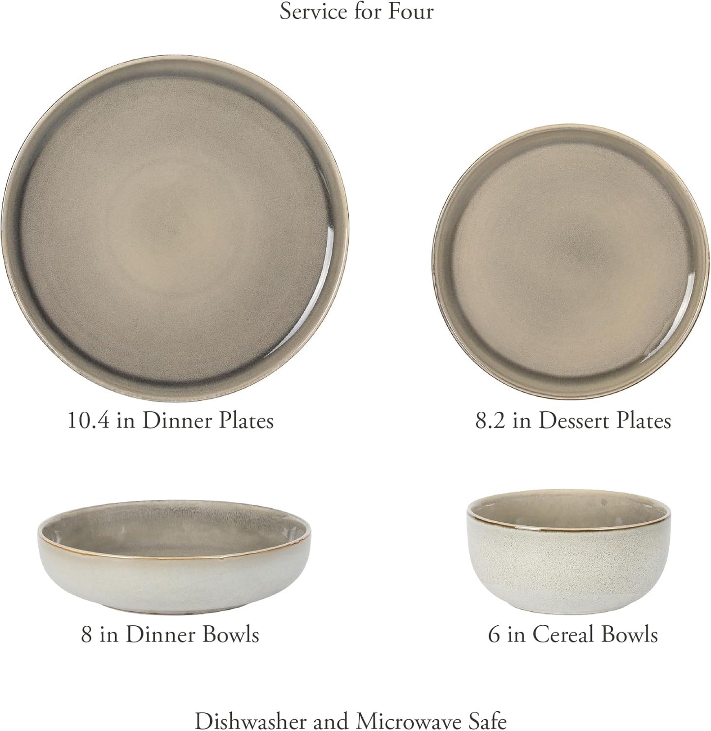 Gibson Elite Sunveil 16 Piece (Service for 4) Plates and Bowls Reactive Glaze Round Dishes