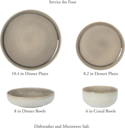 Gibson Elite Sunveil 16 Piece (Service for 4) Plates and Bowls Reactive Glaze Round Dishes