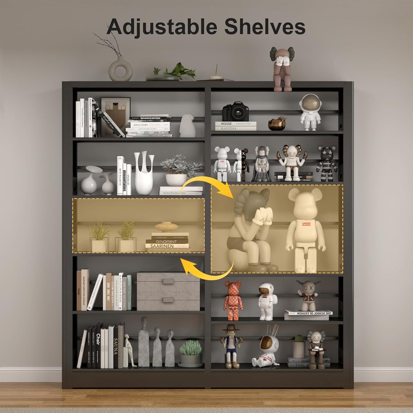 5-Tier Industrial Bookshelf, White Bookcases and Bookshelves,Tall Metal Book Shelf Storage