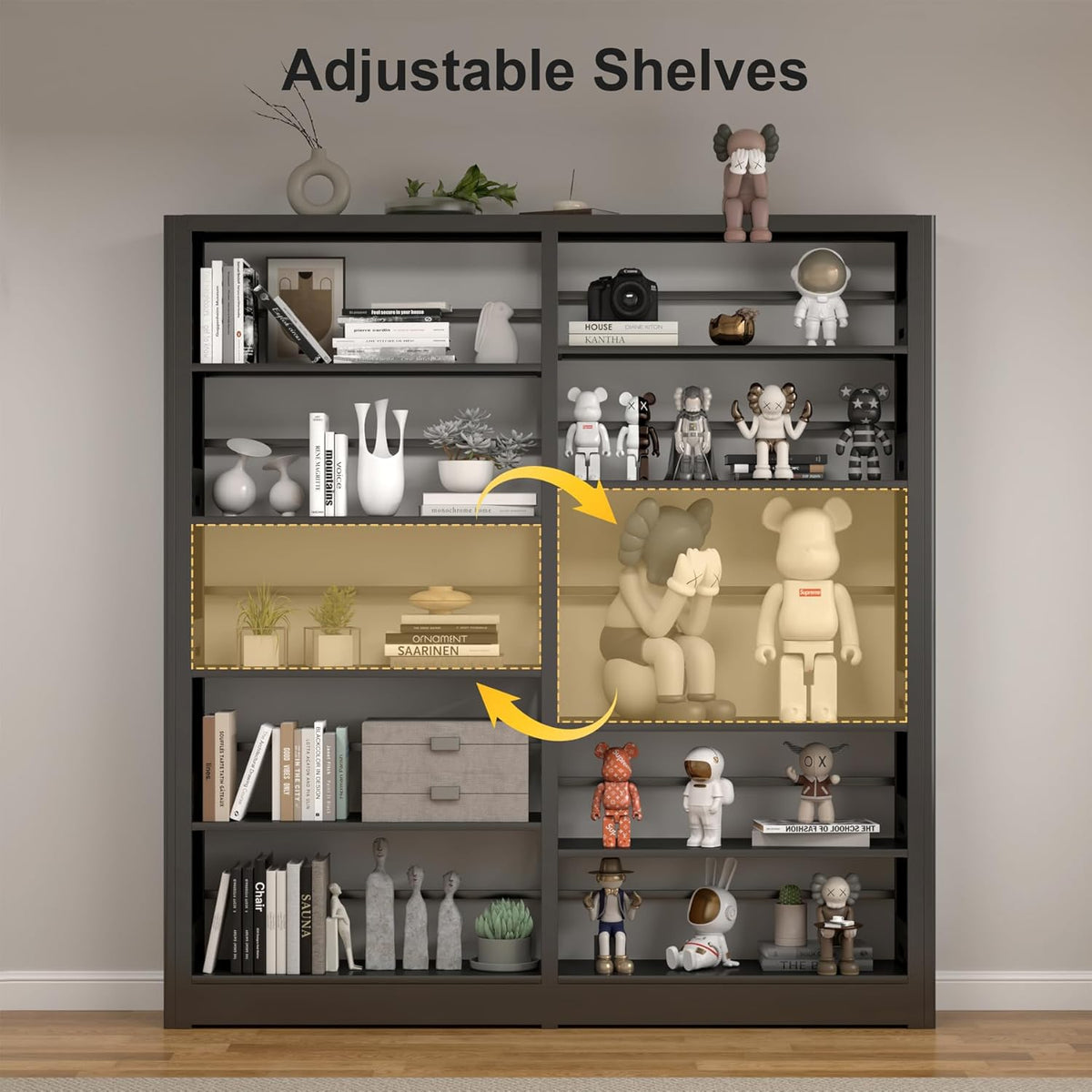 5-Tier Industrial Bookshelf, Black Bookcases and Bookshelves,Tall Metal Book Shelf Storage