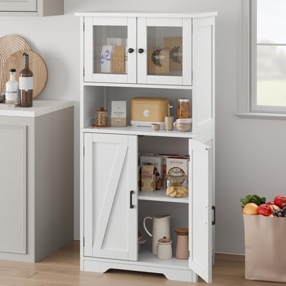 GarveeHome 54in Tall Bathroom Cabinet, Farmhouse Storage Cabinet with Glass Doors and Adjustable