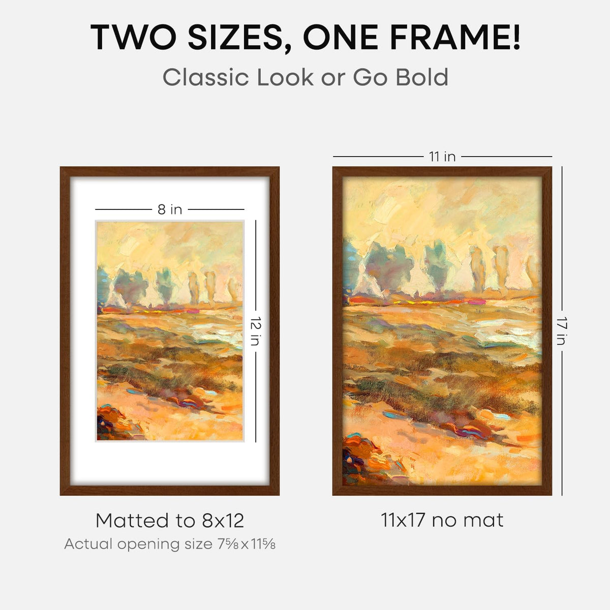Homeforia 11x17 Brown Picture Frame, High End Dark Oak 11x17 Poster Wood Frame with Mat 8x12 Print