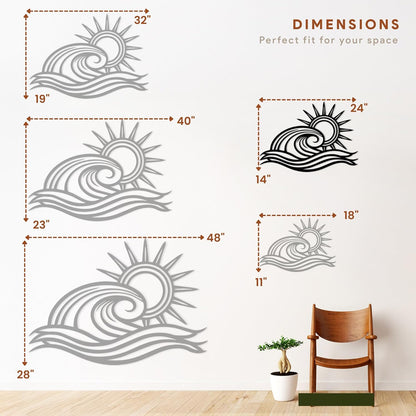 Wita Home Ocean Wave Metal Wall Art, Sun Beach Decor, Coastal Large Wall Sculpture for Home