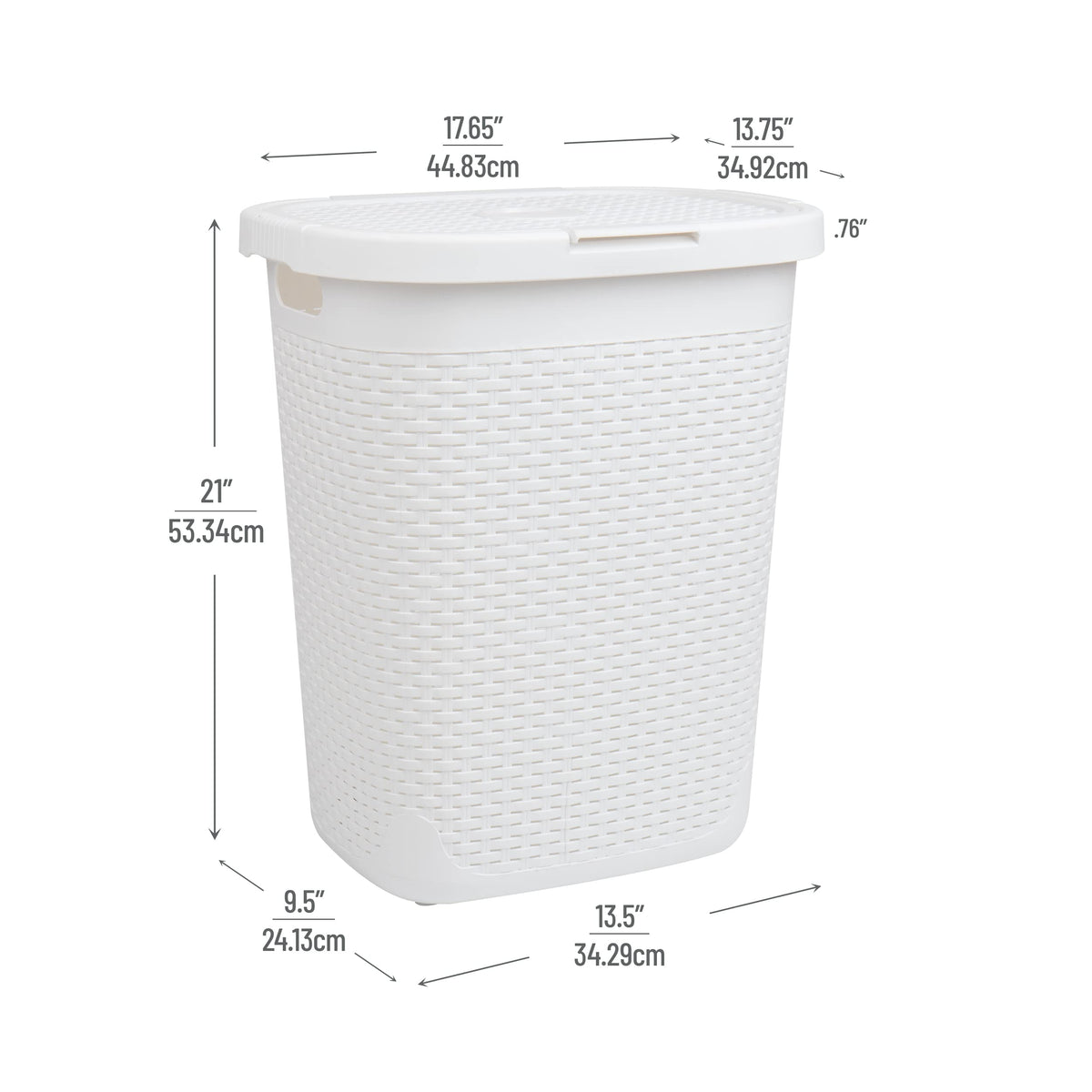 Mind Reader Slim Laundry Hamper with Lid, 50L Clothes Basket, Premium Wicker Design, Plastic, White