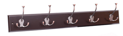 BIRDROCK HOME Tri Hook Coat Rack - 5 Hooks - Wall Mount Hat Rack - Brown Finish - Bronze Hooks