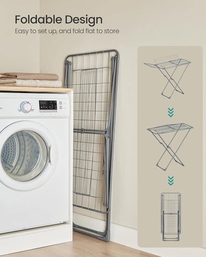 SONGMICS Clothes Drying Rack, Metal Laundry Drying Rack, Foldable, Space-Saving, Free-Standing
