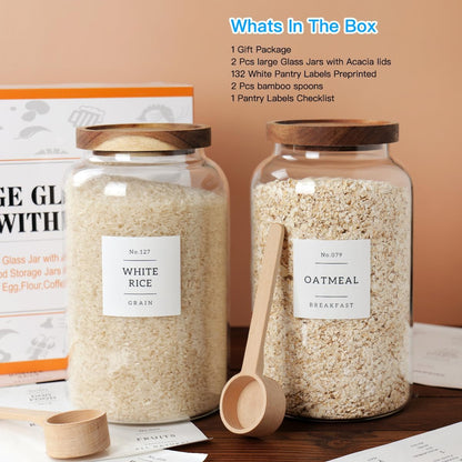 2 PCS Large Glass Jar with Airtight Lid, Glass Food Storage Jars for Tea,Spice,Cereal