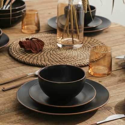 Stone Lain Brasa Modern Stoneware 16 Piece Dinnerware Sets, Plates and bowls Sets, Dish Set for 4
