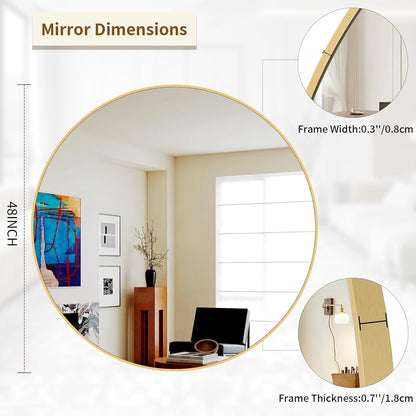 BEAUTYPEAK 48 Inch Round Mirror, Metal Frame Circle Mirror, Wall Mounted for Entryway, Bathroom