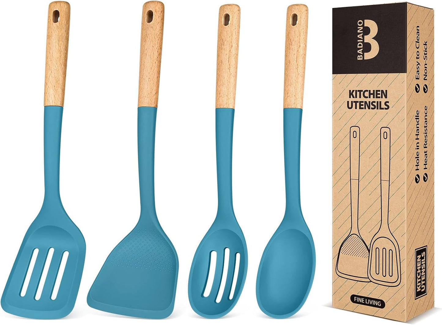 Silicone Cooking Utensils Set, Perfectly Angled for Frying, Mixing,Serving,Draining,Turning and
