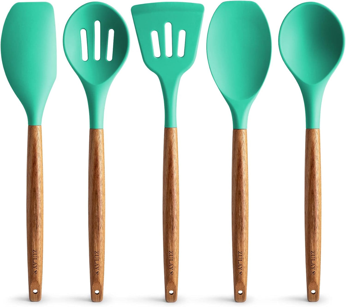Zulay Kitchen Non-Stick Cooking Utensils Set with Authentic Acacia Wood Handles – 5-Piece Durable &