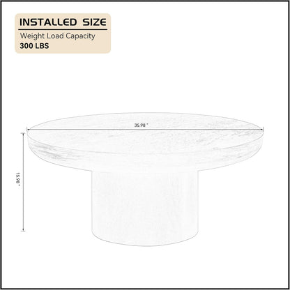 WILLIAMSPACE 35.98" Round Coffee Table with Cylindrical Base, Modern Wood Drum Center Table, Accent