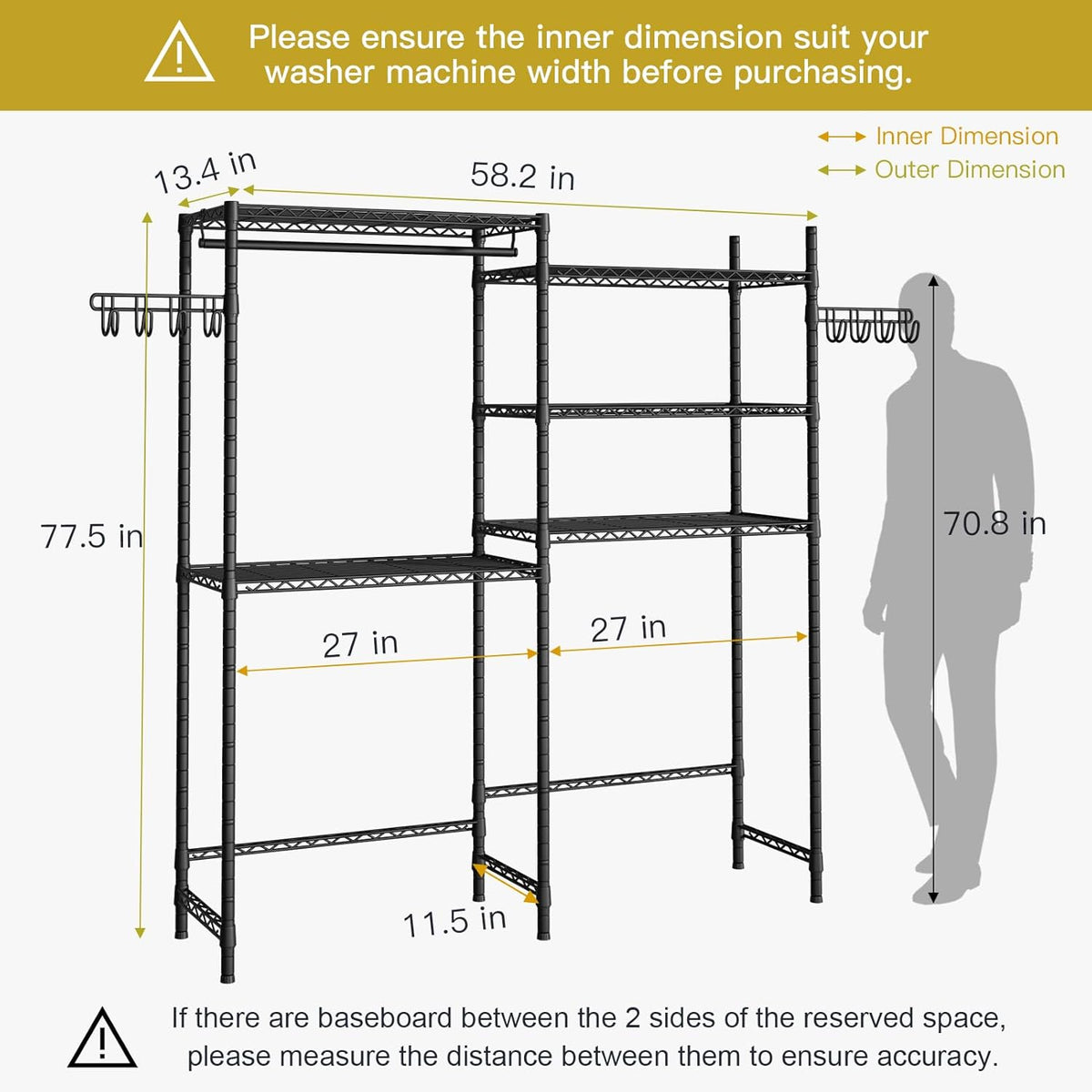 Ulif U5 Over the Washer and Dryer Storage Shelf, Laundry Room Space Saver Bathroom Storage and