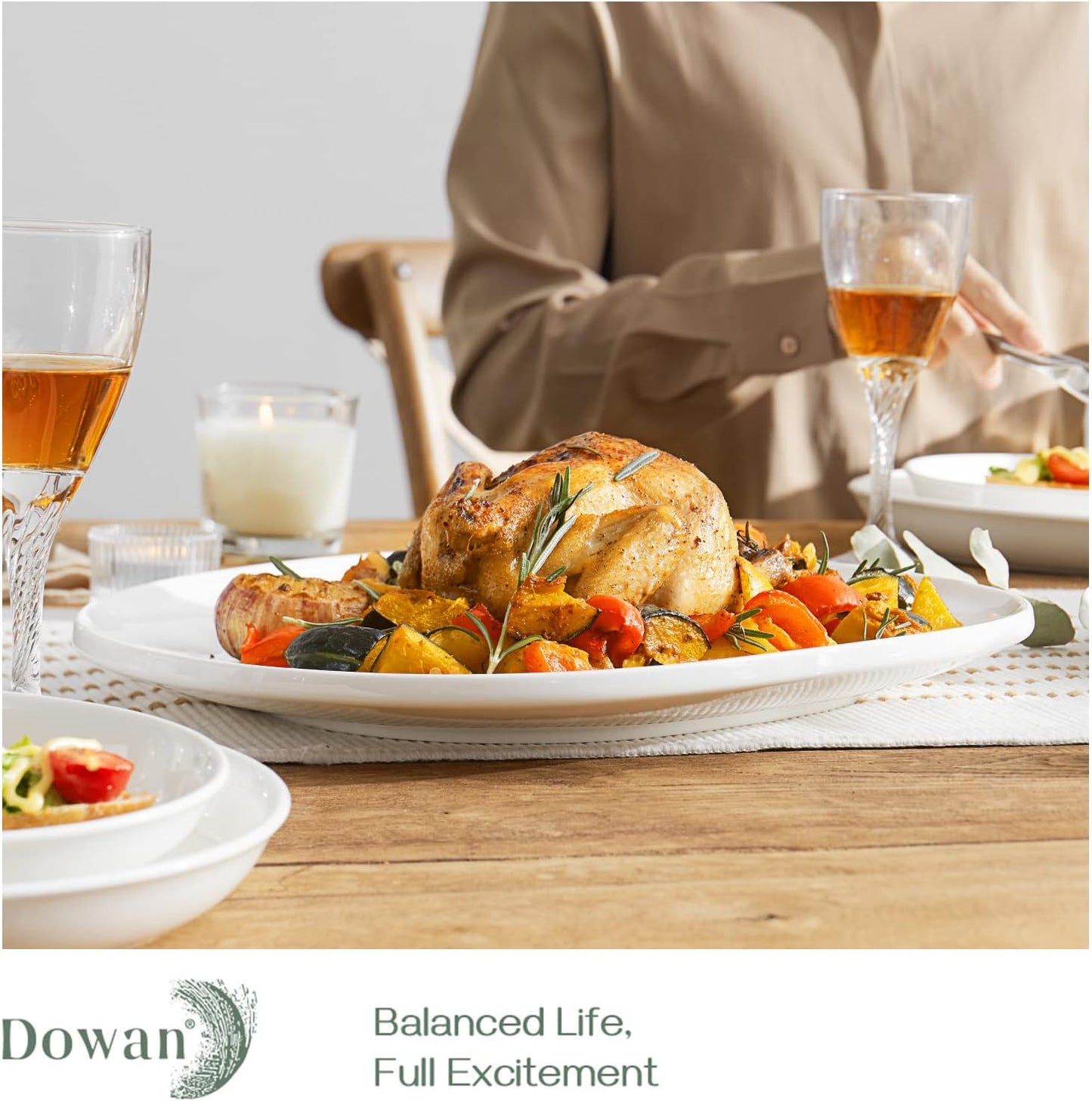 DOWAN Large Serving Platter, 16"/14"/12" Porcelain Platters for Entertaining Wedding Party, White