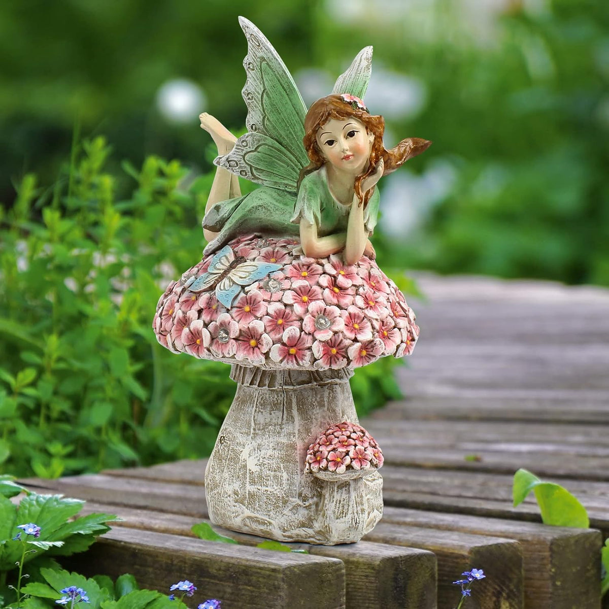 Garden Fairy Decor for Outside, Fairy Garden,Flower Fairy Outdoor Statue,Solar Powered Resin