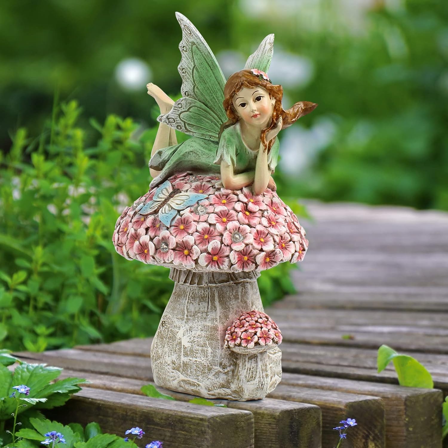 Garden Fairy Decor for Outside, Fairy Garden,Flower Fairy Outdoor Statue,Solar Powered Resin