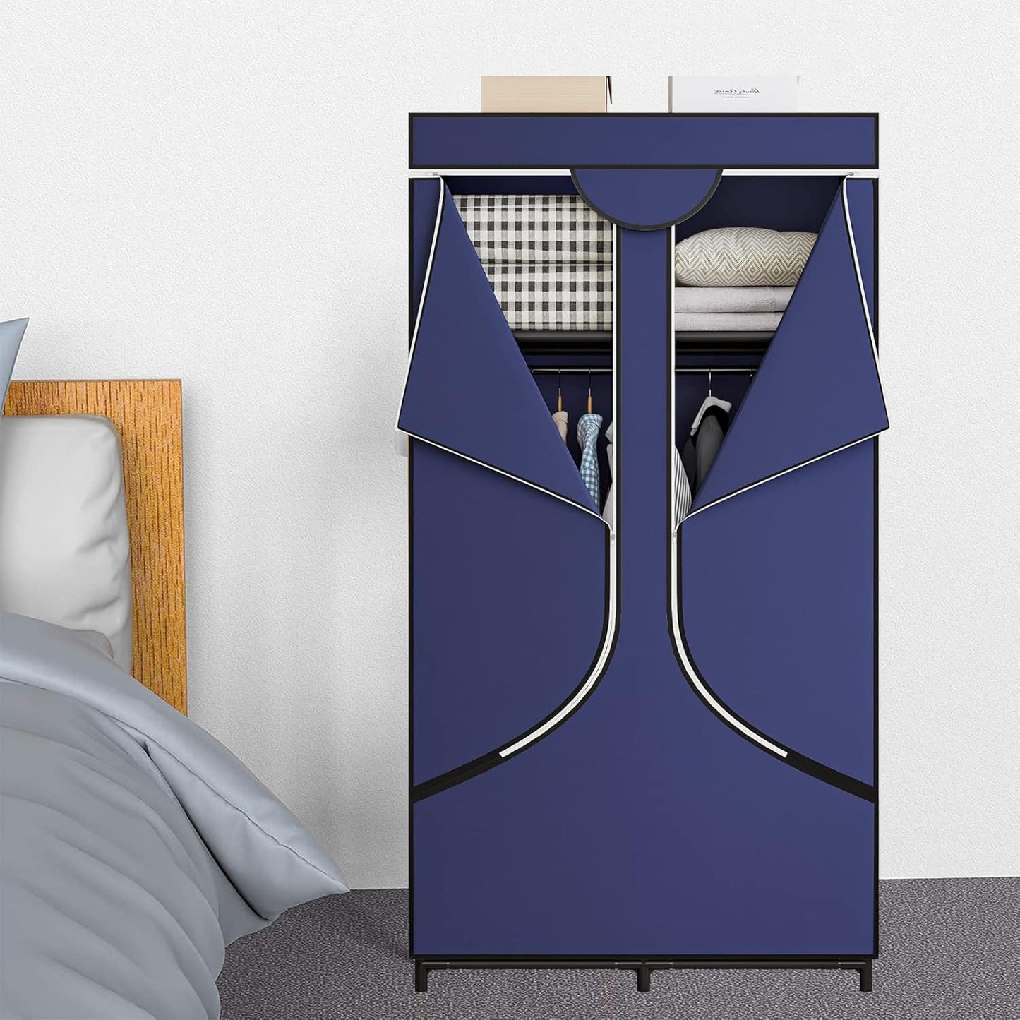 SORCEDAS Portable Wardrobe Closet Storage Organizer Metal Hanging Rack Non-Woven Fabric 34 Inch