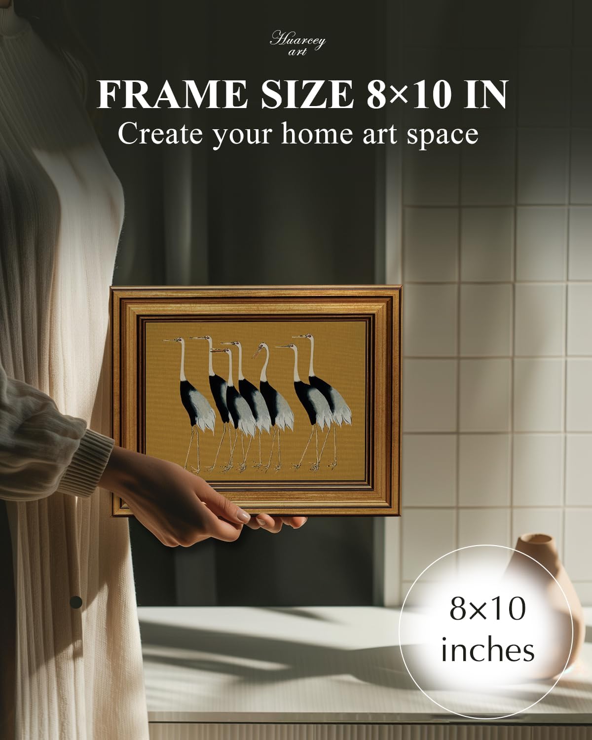 HUARCEY Gold Framed Vintage Wall Art for Living Room, Animals Painting Prints Shelf Decor for