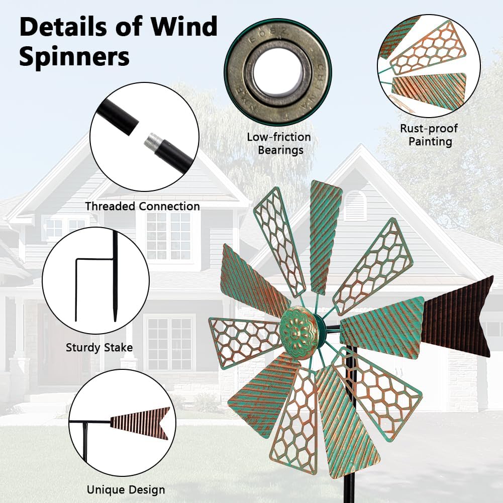 Viveta Wind Spinners Outdoor,13”Kinetic Wind Spinner Metal Vintage Windmill for Outdoor Garden