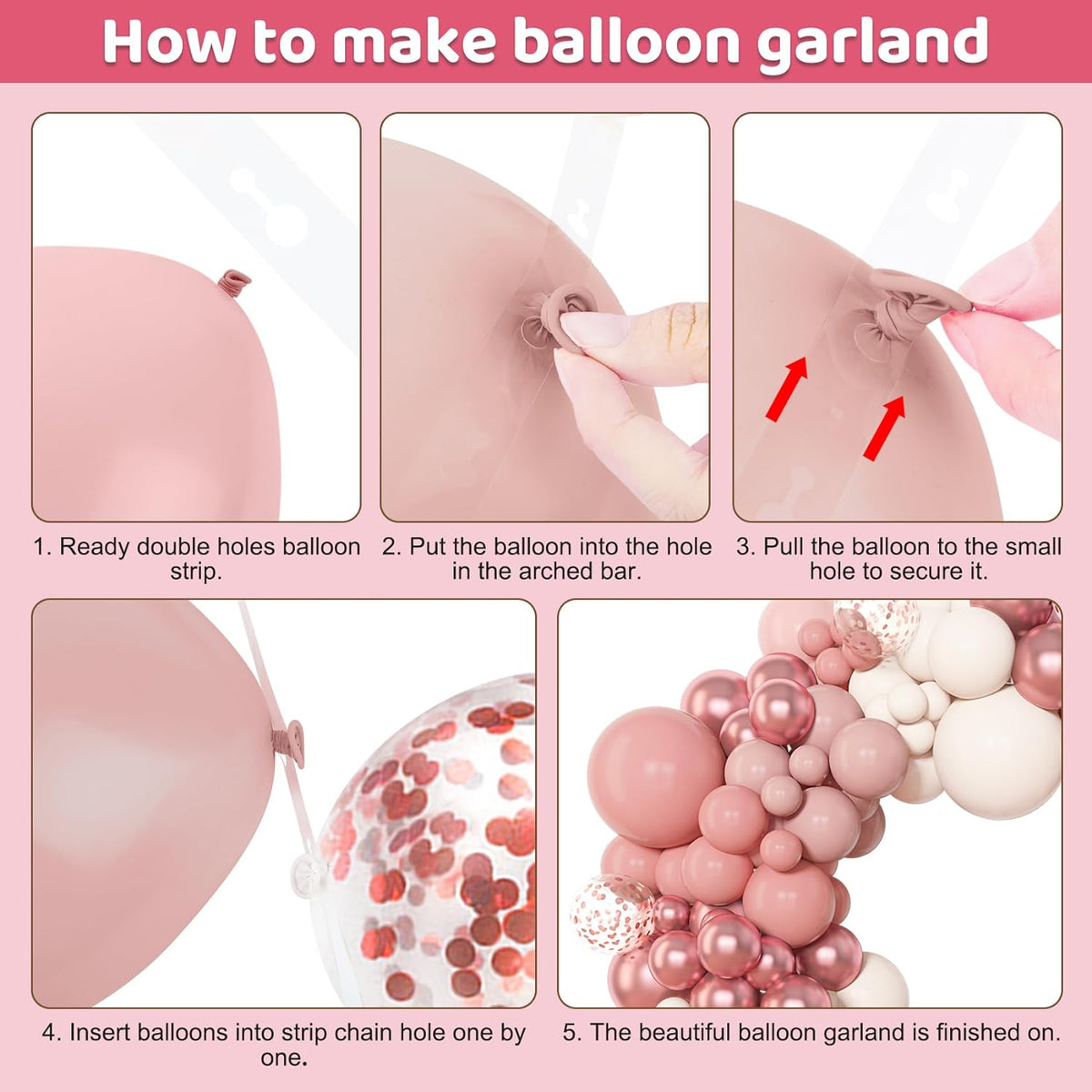 Amandir 153pcs Dusty Pink Balloon Garland Arch Kit, Different Sizes 18 12 10 5 inch Pink White Sand