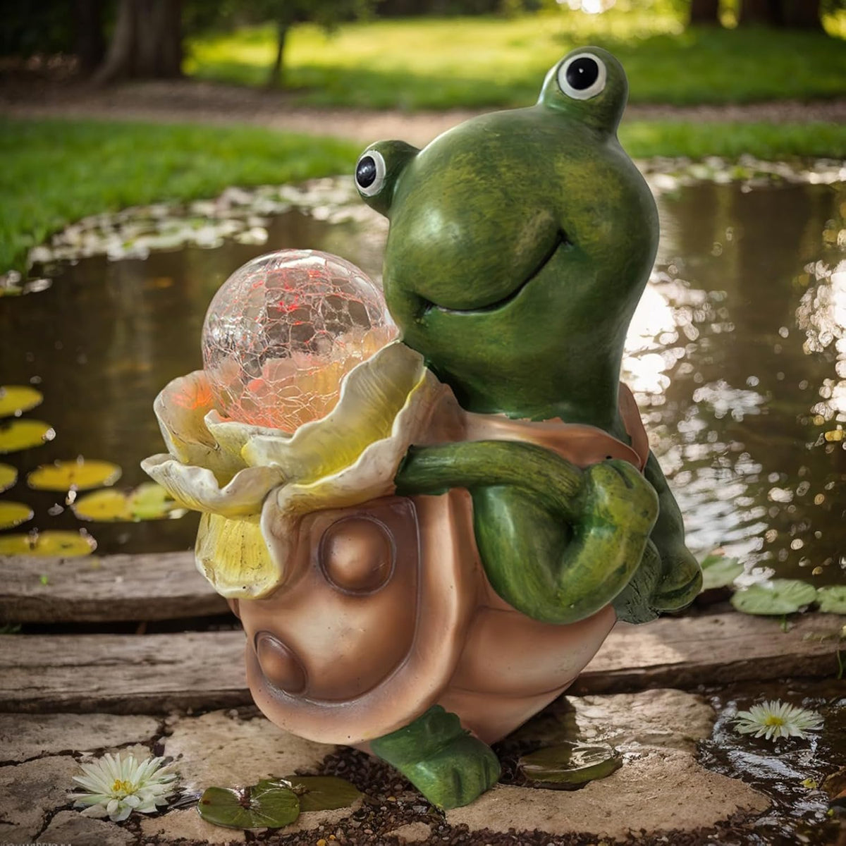 Solar Garden Turtle Statue with LED Light Decorative Cute Turtle Carrying Lantern Design Outdoor
