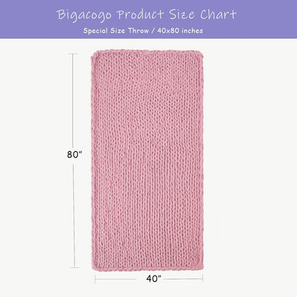 Bigacogo Chunky Knit Throw Blanket for Couch, 40x80 inches, 100% Hand Knitted with Thick Jumbo
