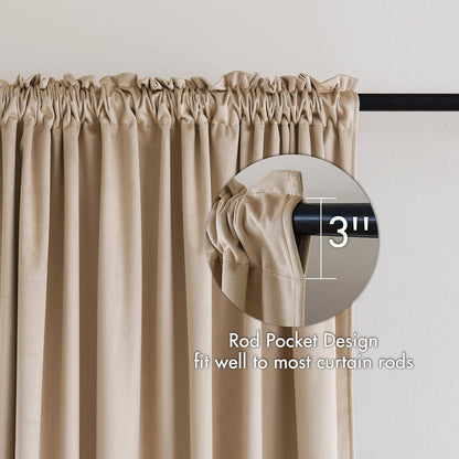 MIULEE Camel Beige Velvet Curtains Thermal Insulated Blackout Curtain Drapes for Bedroom Living