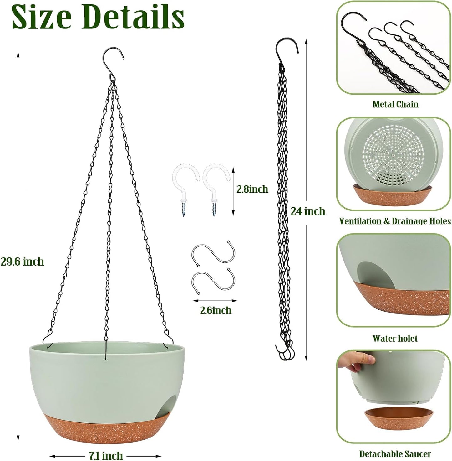 Hanging Planters for Outdoor Indoor Plants, 2 Pack 12 Inch Hanging Basket Plants Outdoor, Self