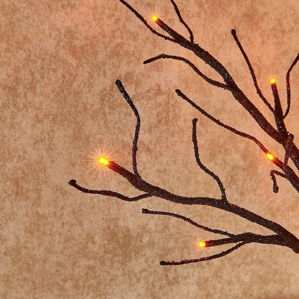 Hairui Lighted Tabletop Black Glittered Spooky Tree with Orange Lights 24 LED 18 Inches for