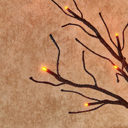 Hairui Lighted Tabletop Black Glittered Spooky Tree with Orange Lights 24 LED 18 Inches for