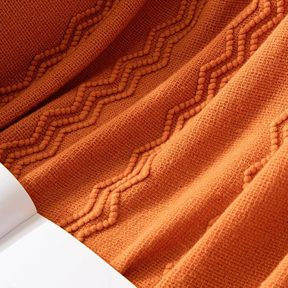 MIULEE Burnt Orange Knitted Throw Blanket for Couch Boho Textured Cozy Woven Blanket with Tassels