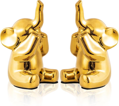 Loving Pair of Small Gold Elephant Statues Gold Home Decor Modern Boho Style Figurine Decorative