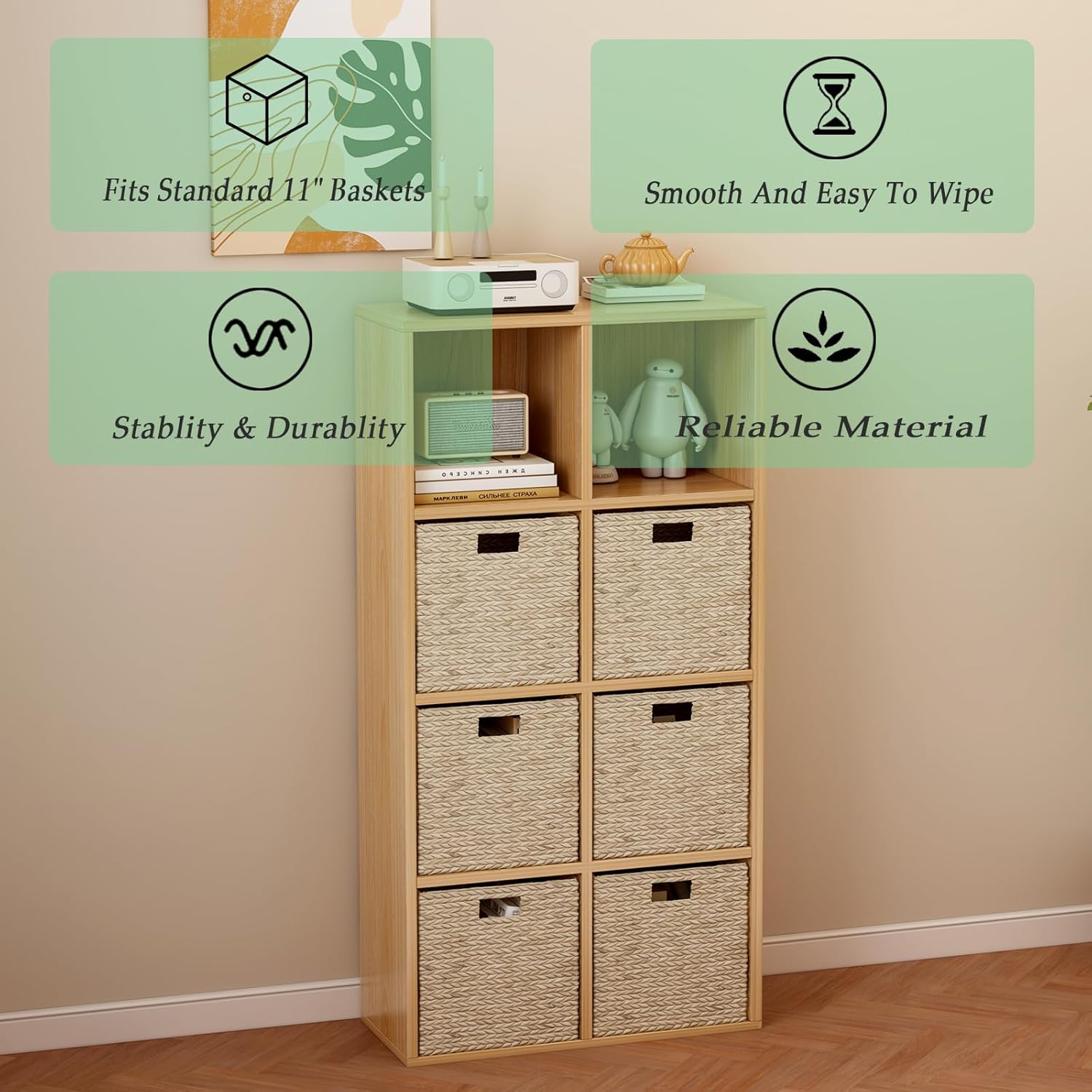 8-Cube Storage Shelf Bookcase - Wooden 4-Tier Floor Standing Open Bookshelf for Home and Office