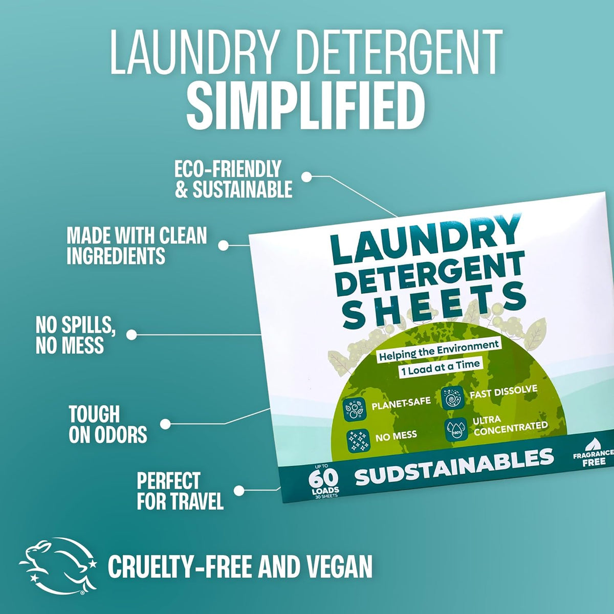 Sudstainables Laundry Detergent Sheets (60 Loads) – Eco-Friendly, Zero Waste, Plastic-Free Laundry