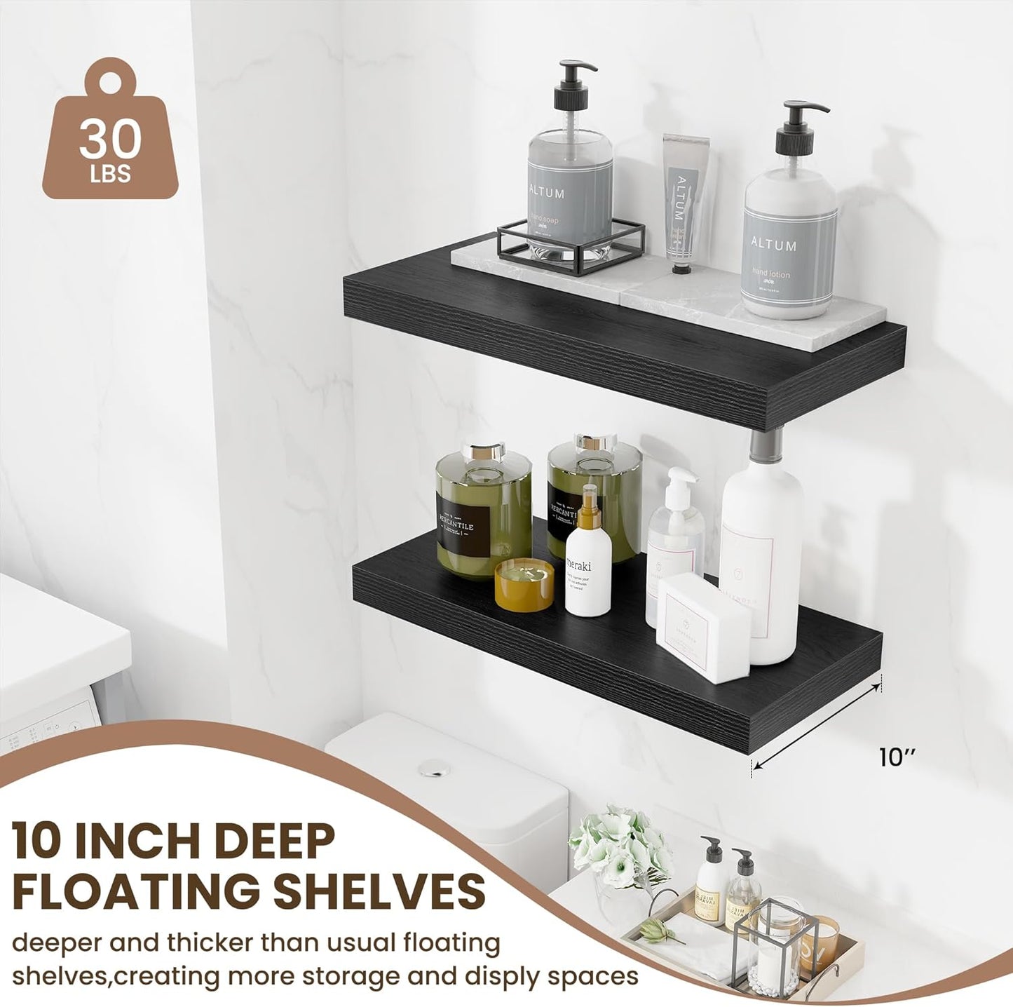 Fun Memories 24 Inch Floating Shelves Wall Mounted, 10 Inch Deep Wall Shelves, 24 x 10 Floating
