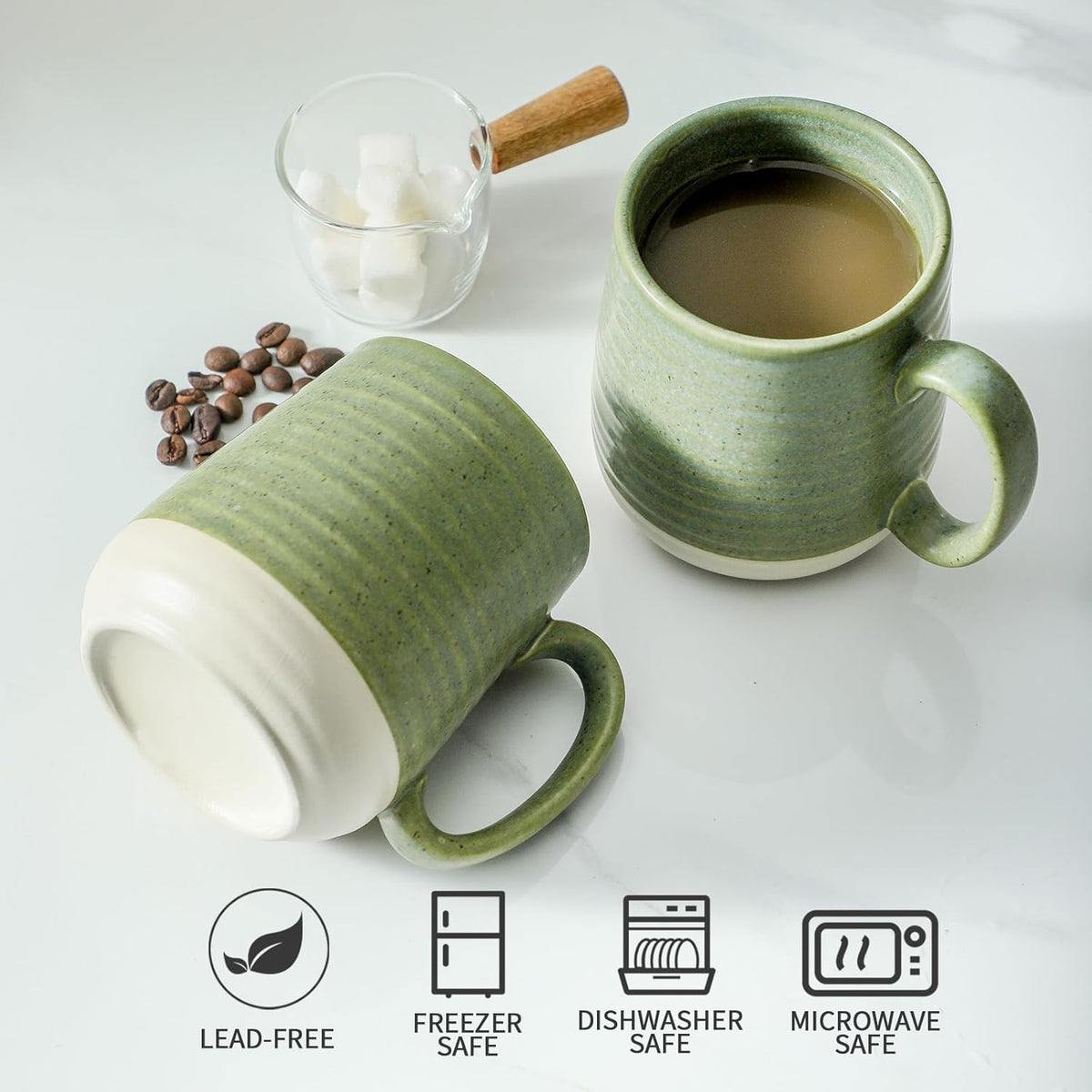 Hasense Stoneware Coffee Mugs Set of 6, 15 Oz Large Coffee Cups with Handle, Tea Mugs for Men and