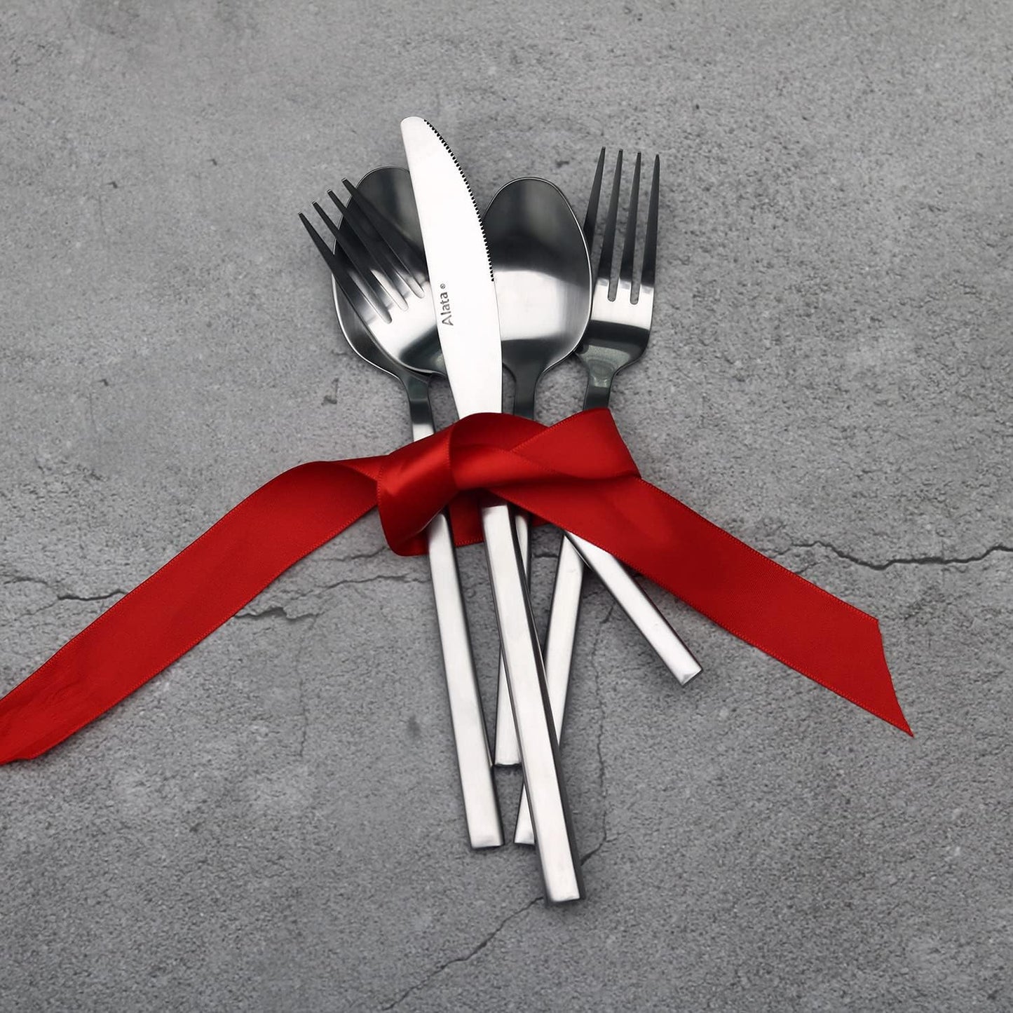 Alata Cube 20-Piece Forged Silverware Set Stainless Steel Flatware Set,Service for 4,Matte Satin