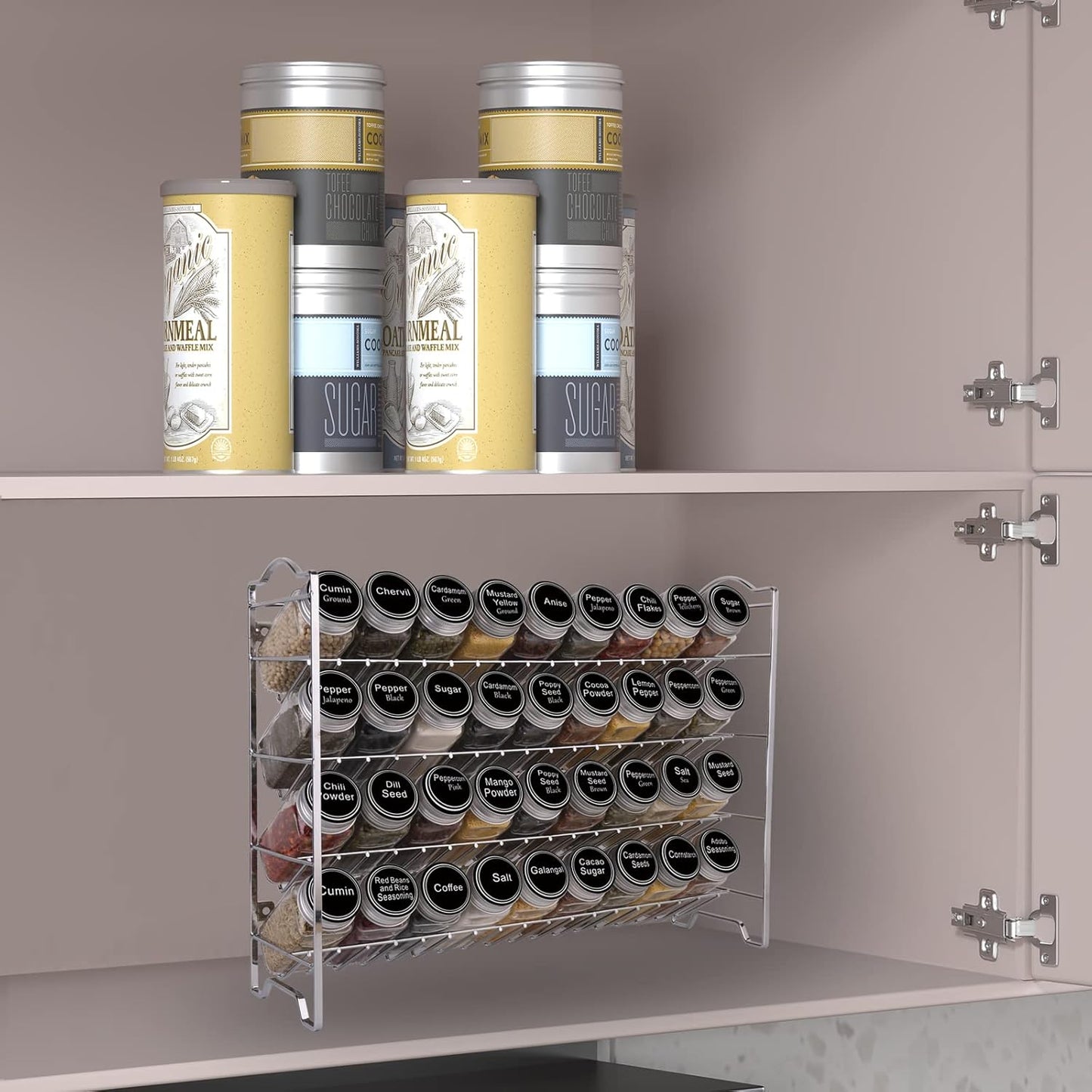 SWOMMOLY Spice Rack Organizer with 36 Empty Square Spice Jars, 396 Spice Labels with Chalk Marker
