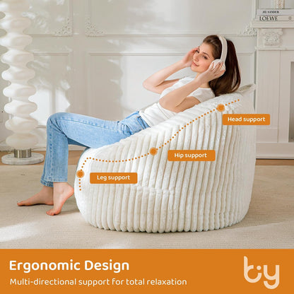 BYBYME Giant Bean Bag Chair for Adults and Kids, Large Comfy Cozy Beanbag, Floor Sofa for Teens