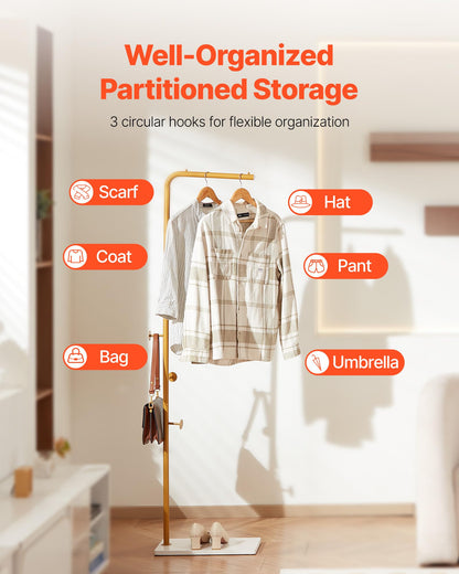 VEVOR Coat Rack, Freestanding Coats Rack Stand with Quartz Stone Base & 3 Round Hooks, Free