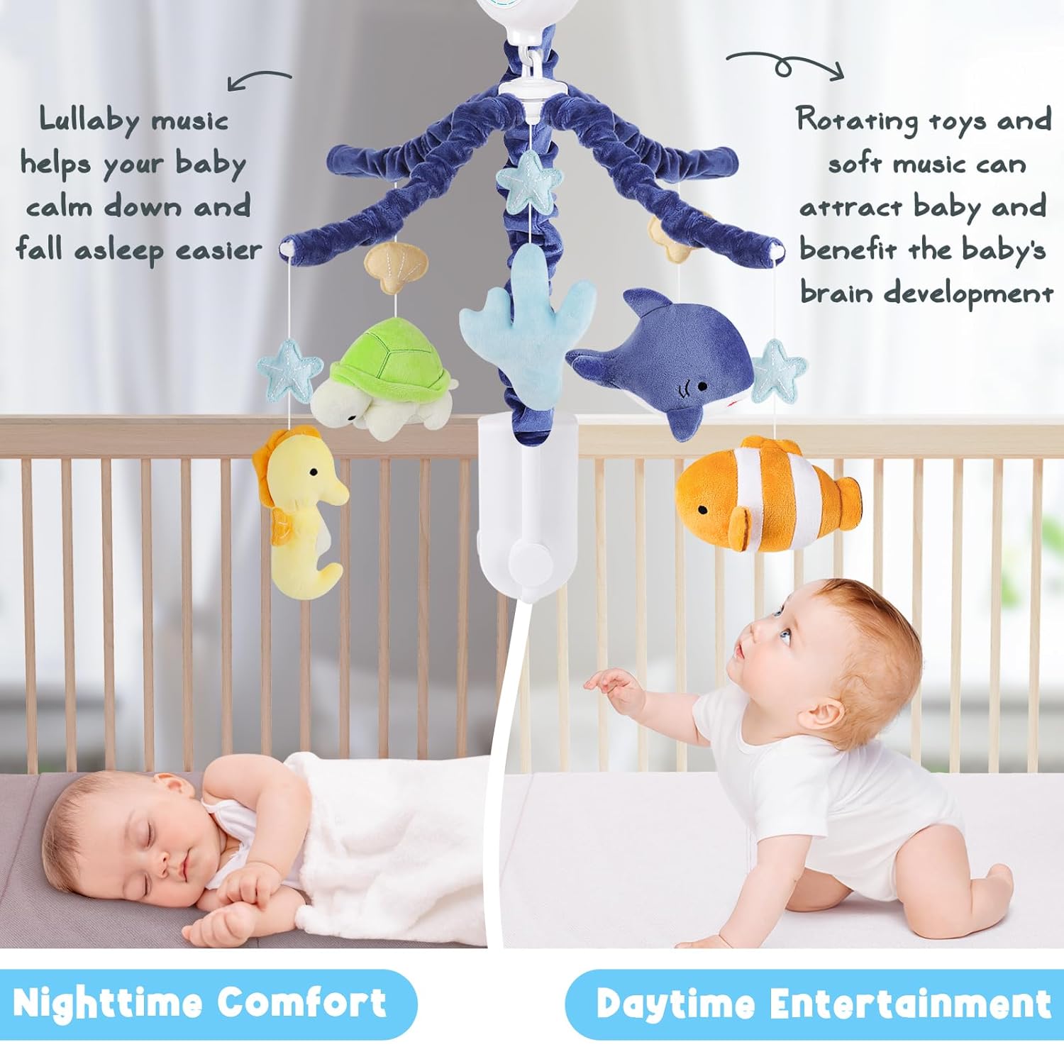 Ocean Animals Baby Crib Mobile - Musical Baby Mobile for Crib with 12 Lullabies for Boys & Girls