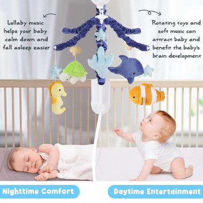 Ocean Animals Baby Crib Mobile - Musical Baby Mobile for Crib with 12 Lullabies for Boys & Girls