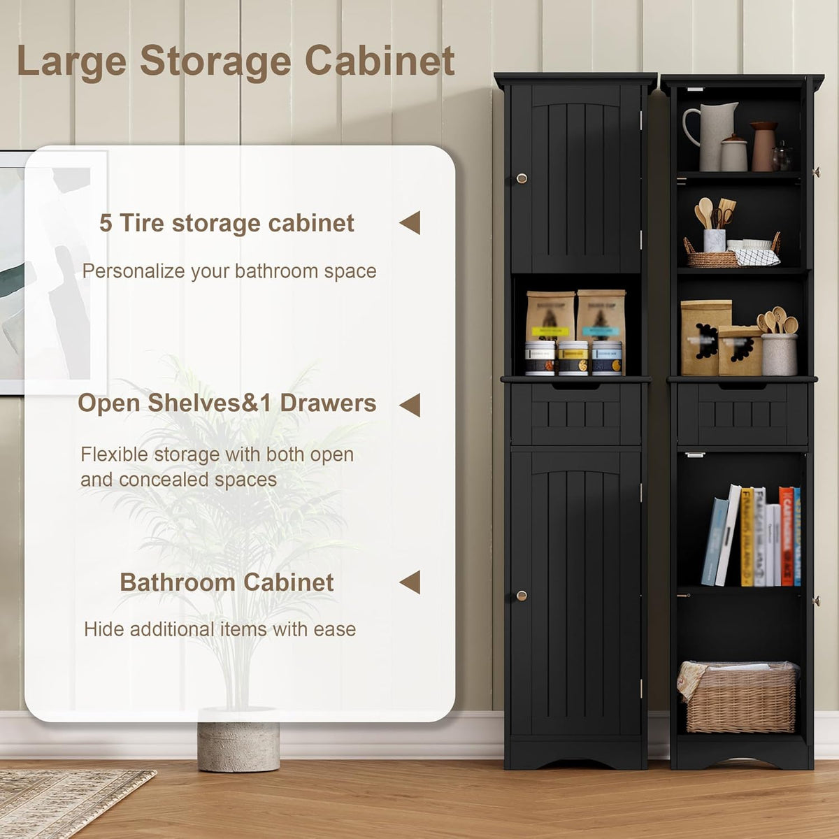 ChooChoo 67" Tall Bathroom Storage Cabinet Freestanding with Adjustable Shelves, Narrow Storage