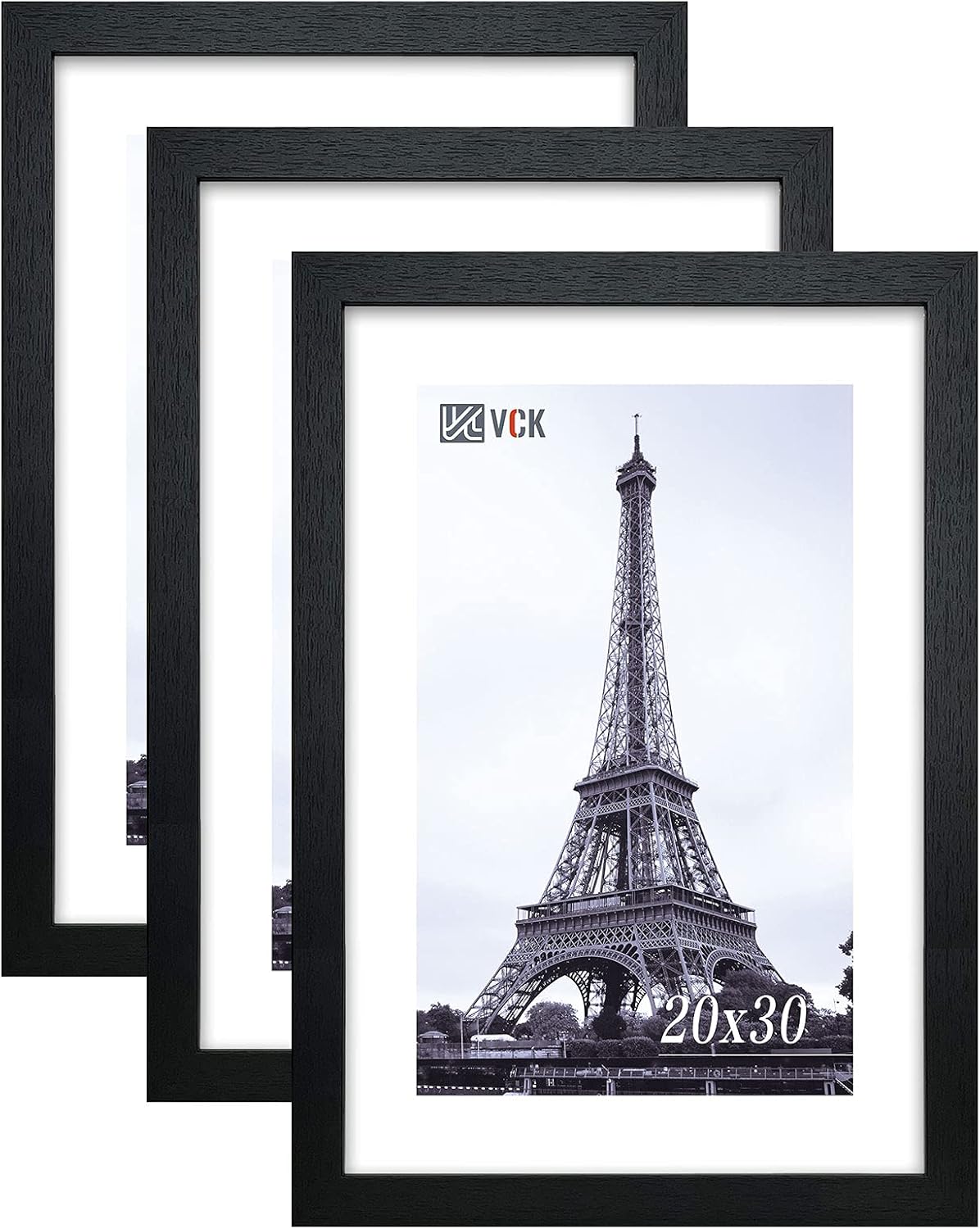 VCK Poster Frames 20x30 Black 3-Pack, Solid Wood Picture Frames for Wall Mounting Hanging Art and