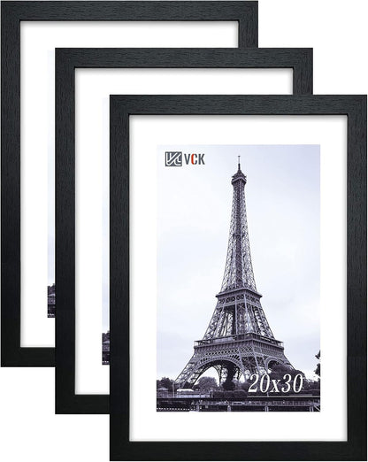 VCK Poster Frames 20x30 Black 3-Pack, Solid Wood Picture Frames for Wall Mounting Hanging Art and