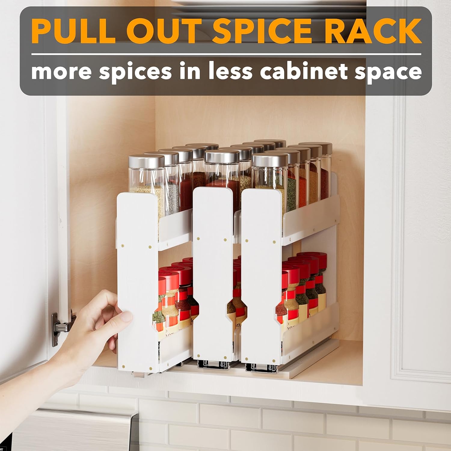 SpaceAid Bamboo Pull Out Spice Rack Organizer for Cabinet, Heavy Duty Slide Out Seasoning Kitchen